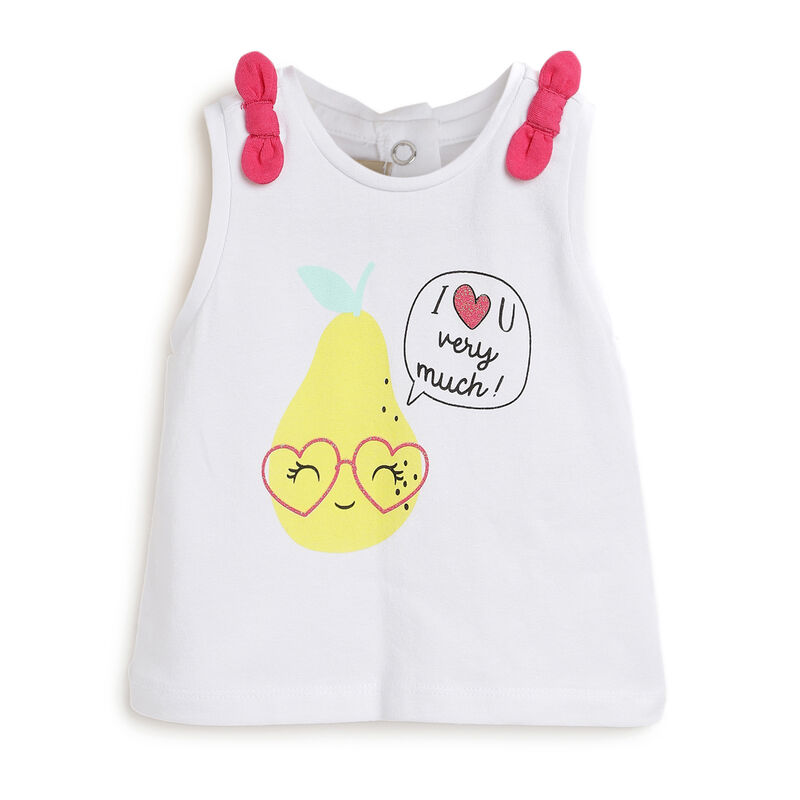 Girls White Printed Sleeveless T-Shirt image number 0